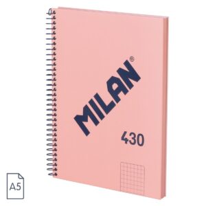 Cuaderno A5 MILAN espiral - rosa cuadriculado